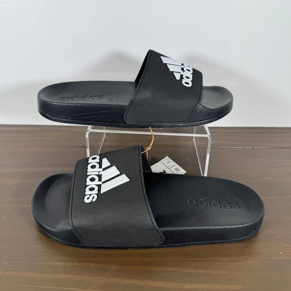 Adidas Adilette Shower K Slides Black White Kids Size 2 Sandals G27627 NWT New - Picture 2 of 12